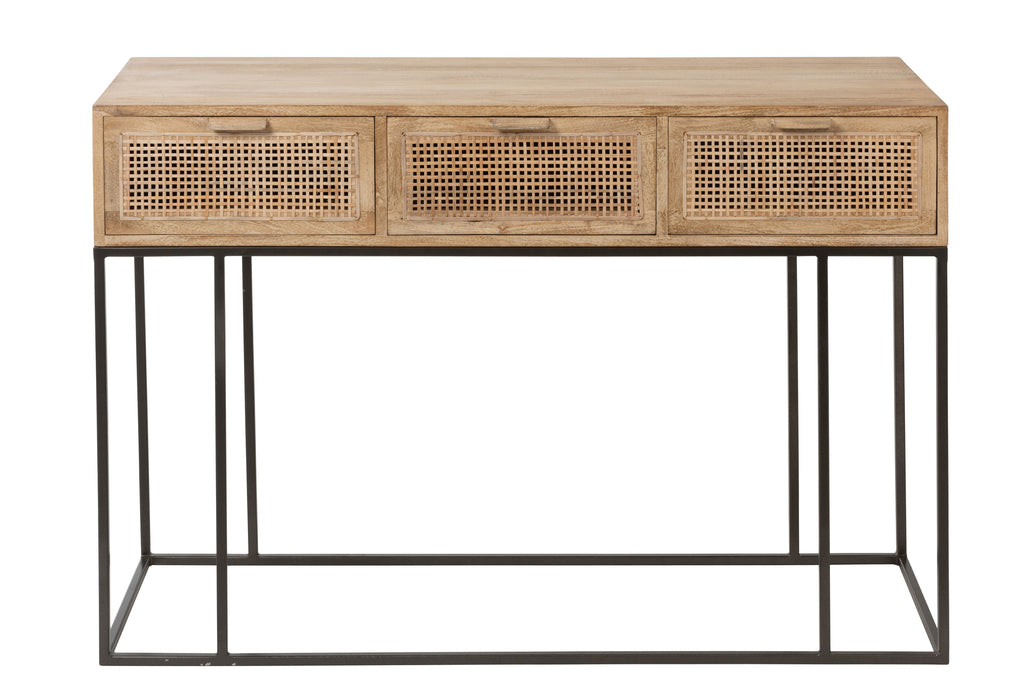 Console 3 Laden Geweven Riet Mango Hout Natuurlijk