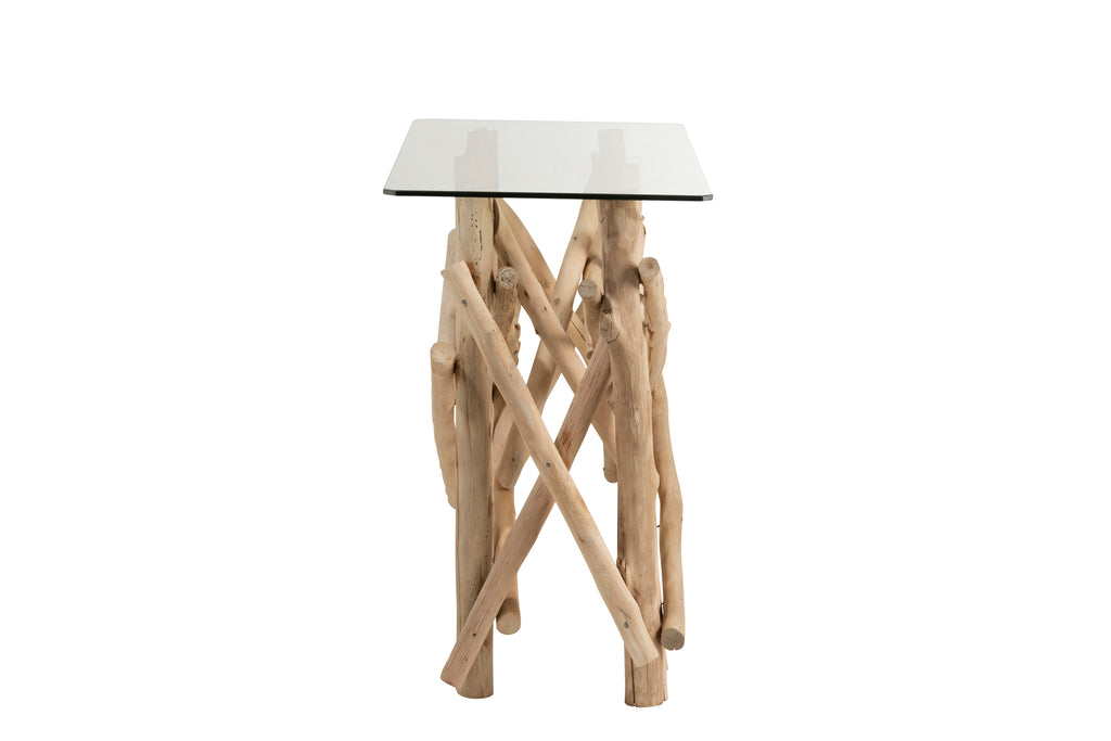 Console Rechthoek Tak Hout/Glas Natuurlijk