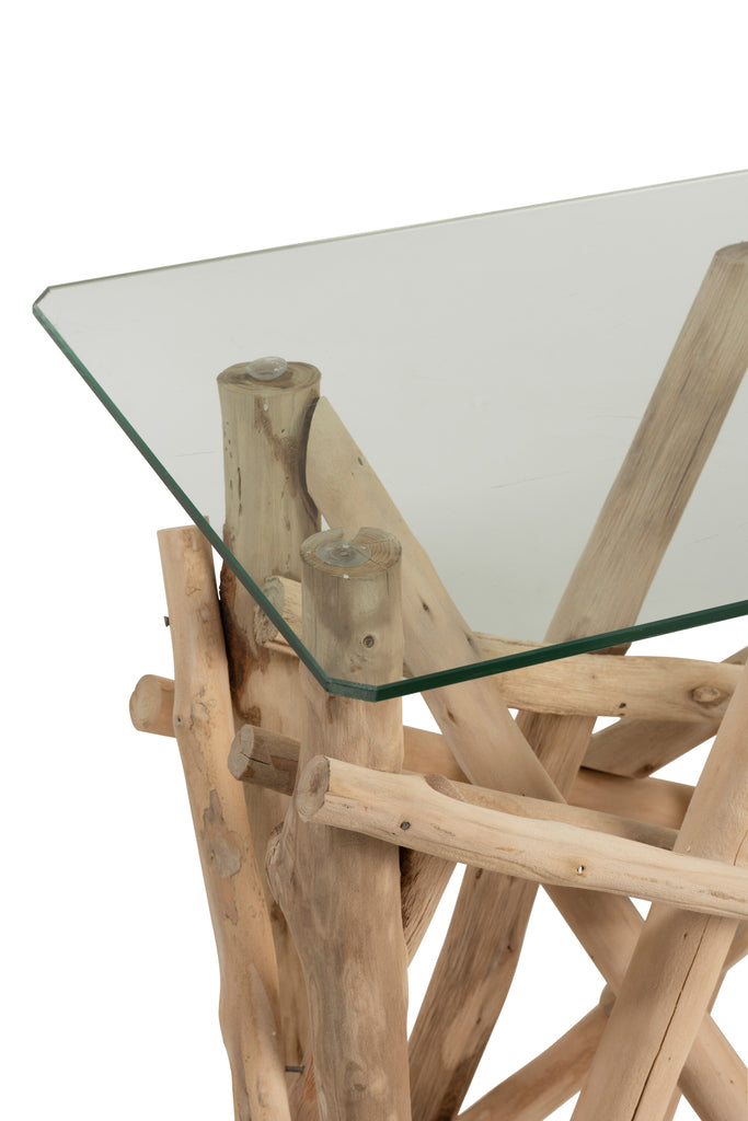 Console Rechthoek Tak Hout/Glas Natuurlijk