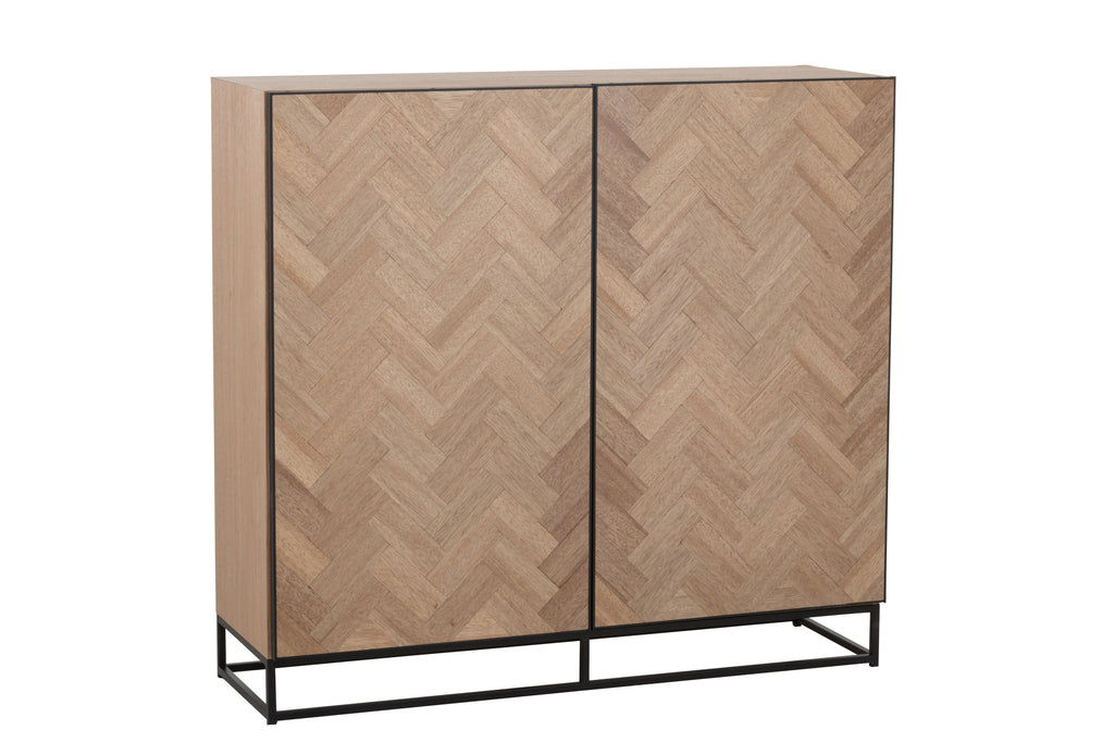 Kast Laag 2 Deuren Zigzag Hout/Metaal Naturel/Zwart