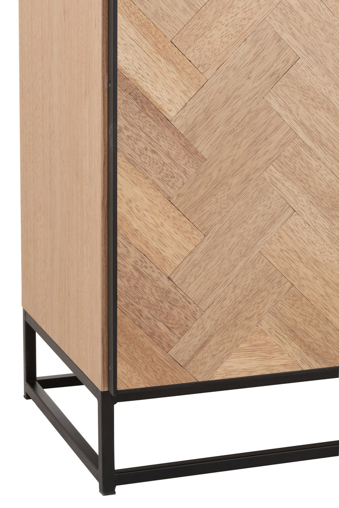 Kast Laag 2 Deuren Zigzag Hout/Metaal Naturel/Zwart
