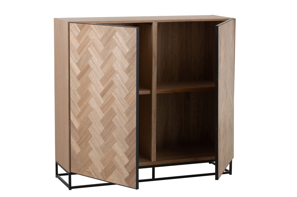 Kast Laag 2 Deuren Zigzag Hout/Metaal Naturel/Zwart