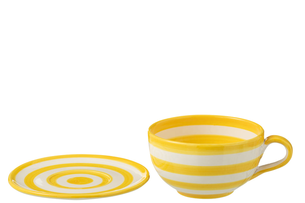 Kopje+Bord Granada Stripes Keramiek Wit/Geel