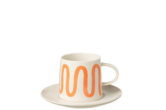 Kopje + Schotel Curve Porselein Oranje