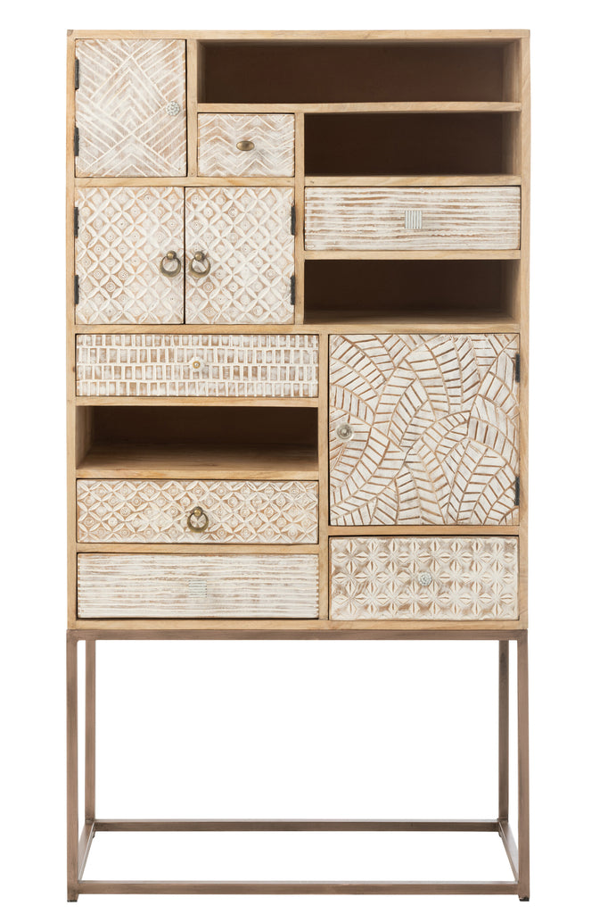 Kast 10 Laden Motieven Hout Beige