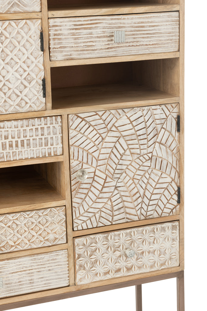 Kast 10 Laden Motieven Hout Beige