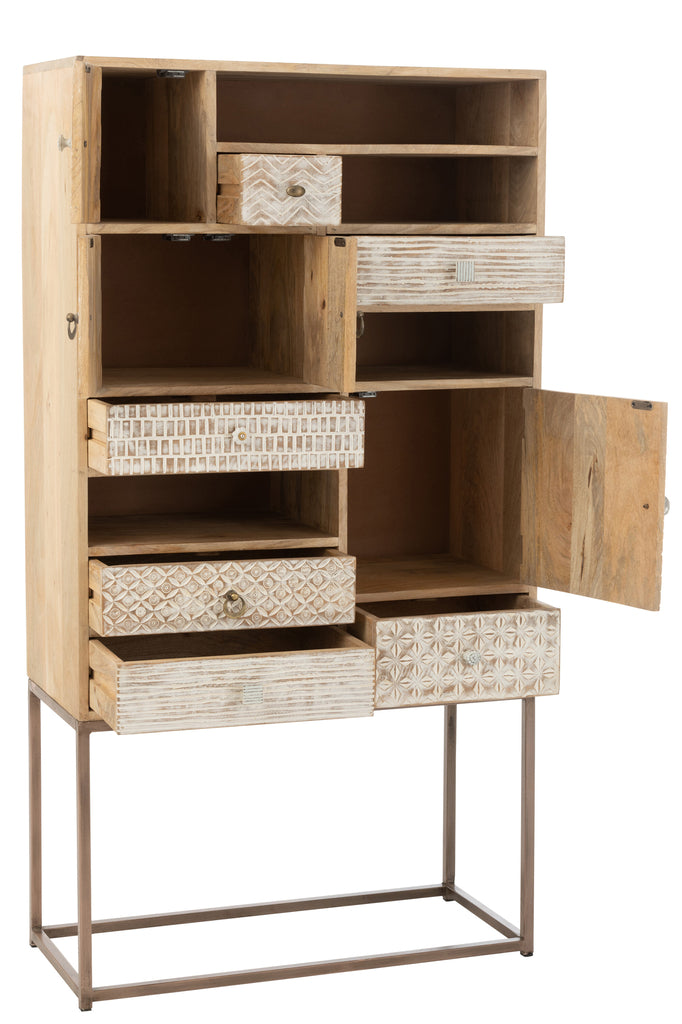 Kast 10 Laden Motieven Hout Beige