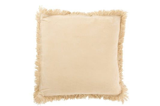 Kussen Fringe Katoen Fluweel Beige