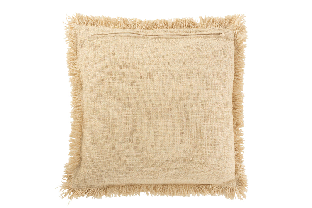 Kussen Fringe Katoen Fluweel Beige