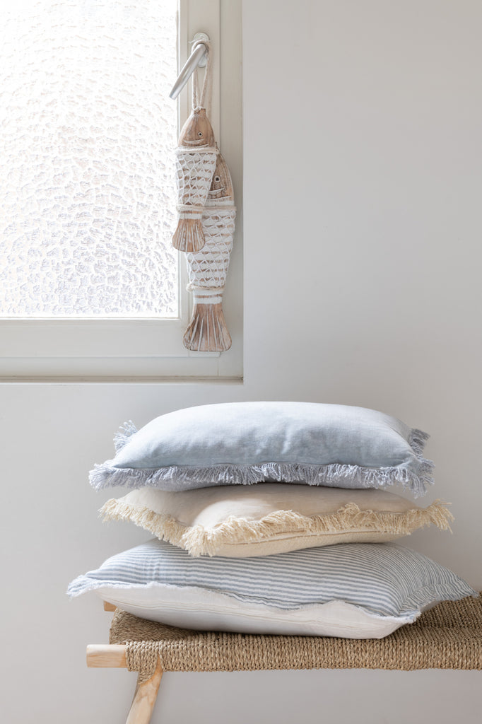 Kussen Fringe Katoen Fluweel Beige