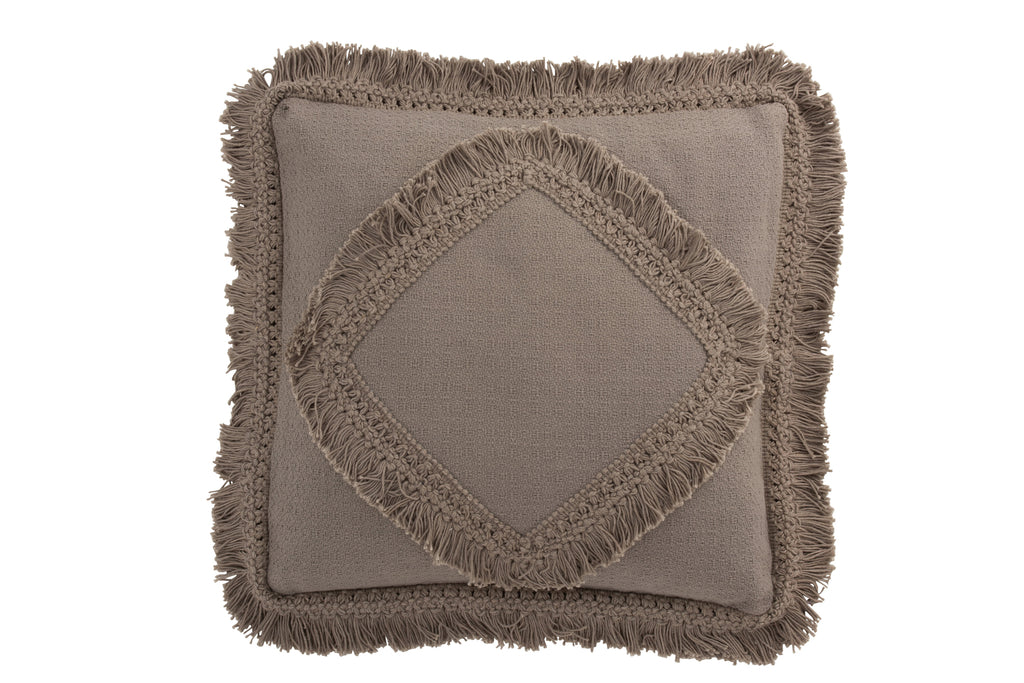 Kussen Fringe Vierkant Katoen Taupe
