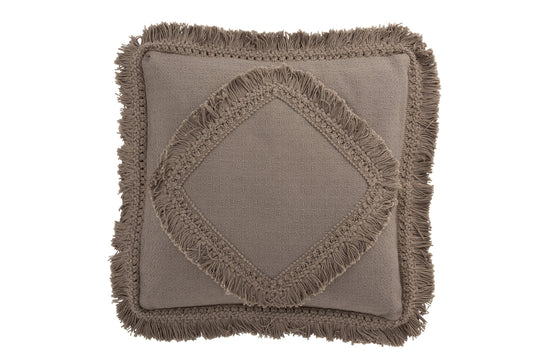 Kussen Fringe Vierkant Katoen Taupe