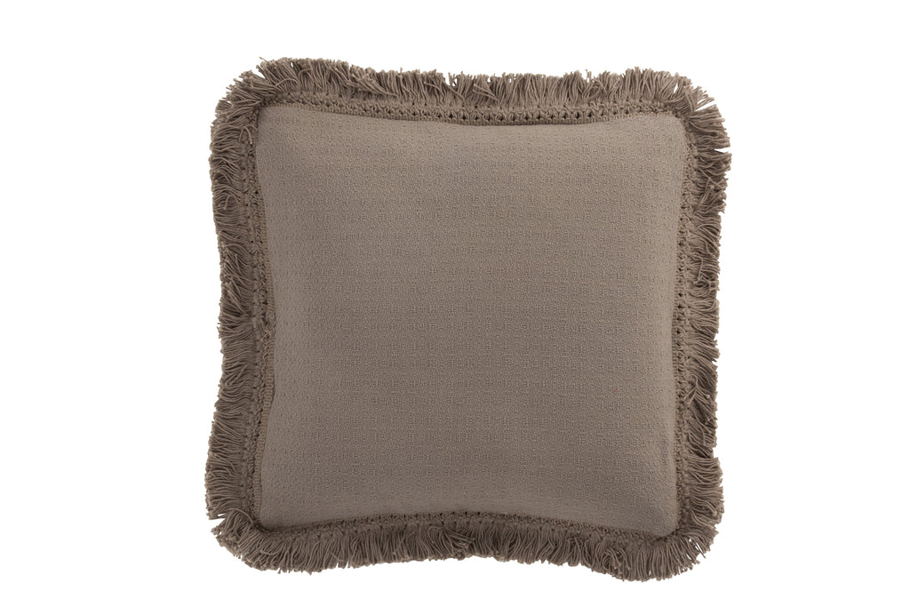 Kussen Fringe Vierkant Katoen Taupe