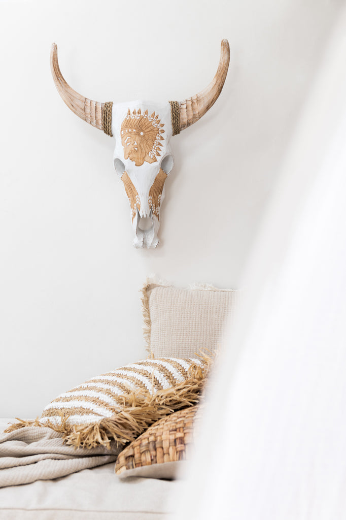 Kussen Franjes Katoenen Mousseline Licht Beige