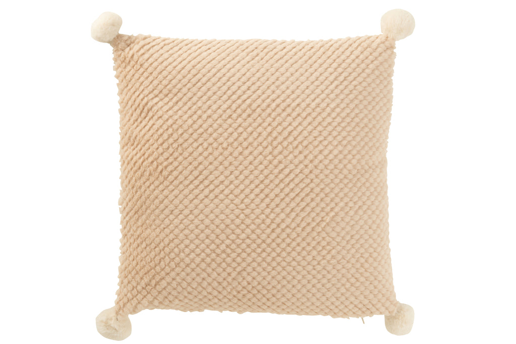 Kussen Zacht Pompoms Polyester Beige