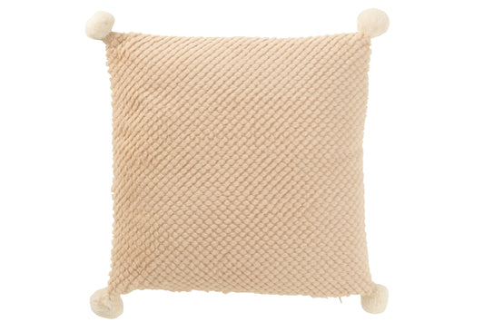Kussen Zacht Pompoms Polyester Beige