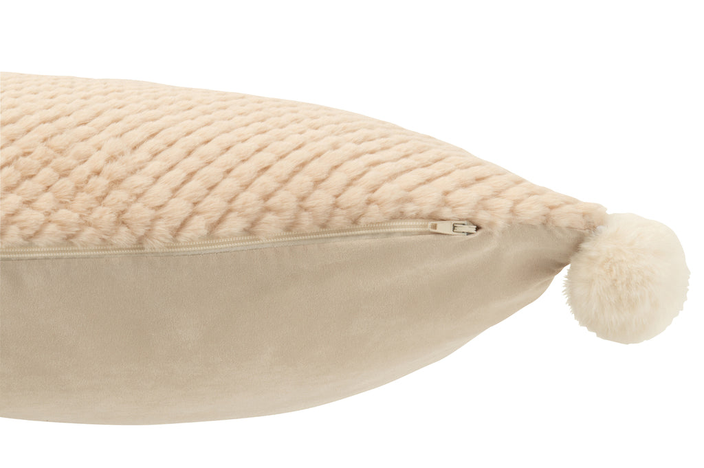 Kussen Zacht Pompoms Polyester Beige