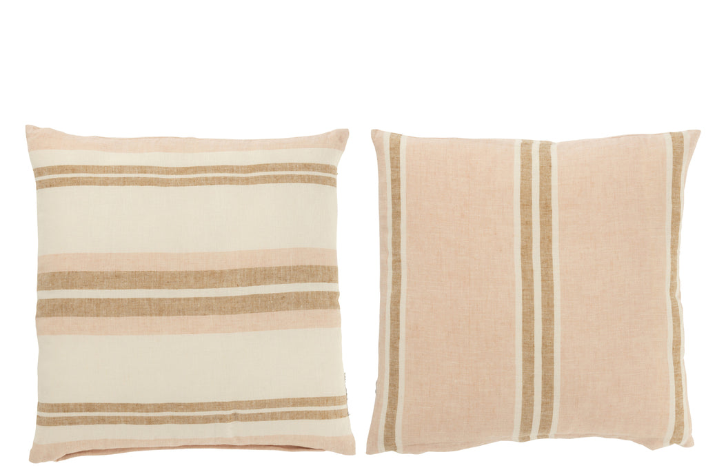 Kussen Strepen Linnen Licht Roze/Wit/Beige Assortiment Van 2