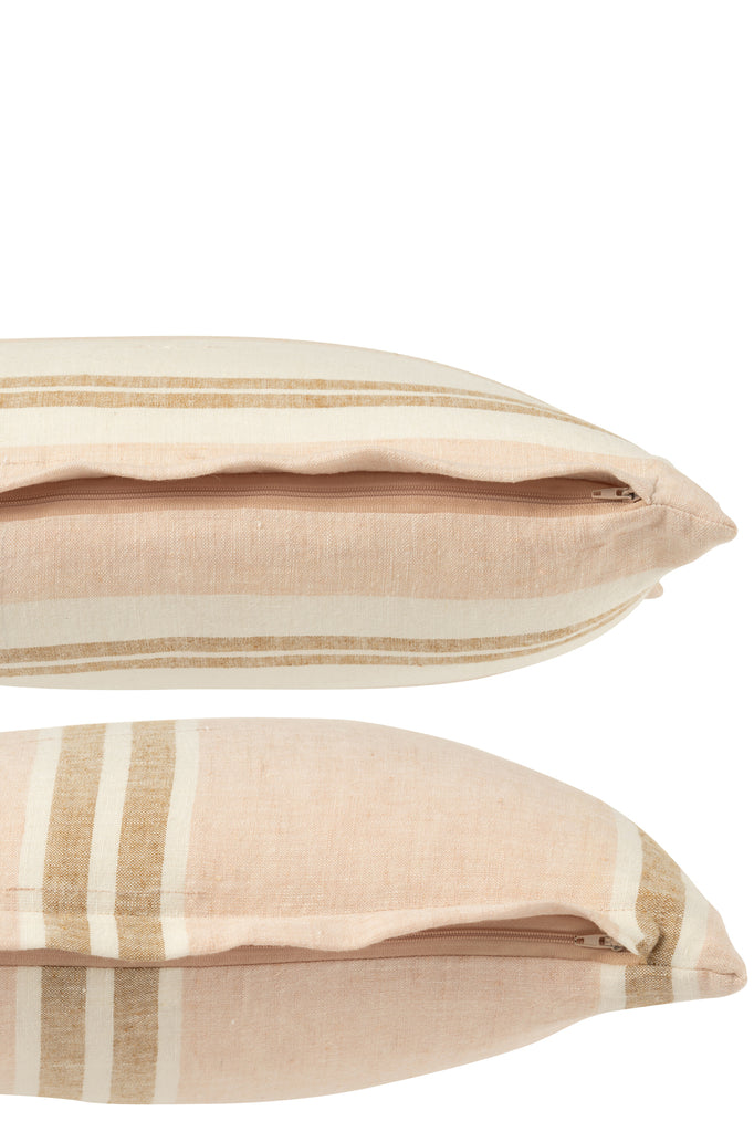 Kussen Strepen Linnen Licht Roze/Wit/Beige Assortiment Van 2