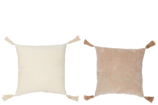 Kussen Kwastje Katoen Beige/Wit Assortiment Van 2