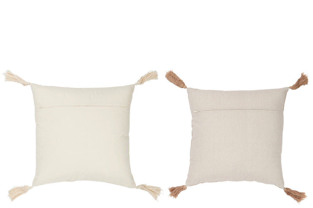 Kussen Kwastje Katoen Beige/Wit Assortiment Van 2