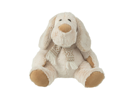 Hond+Sjaal Zittend Pluche Polyester Beige/Bruin Groot