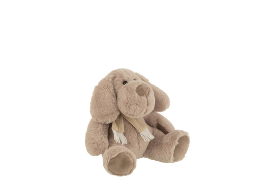 Hond+Sjaal Zittend Textiel Beige Medium