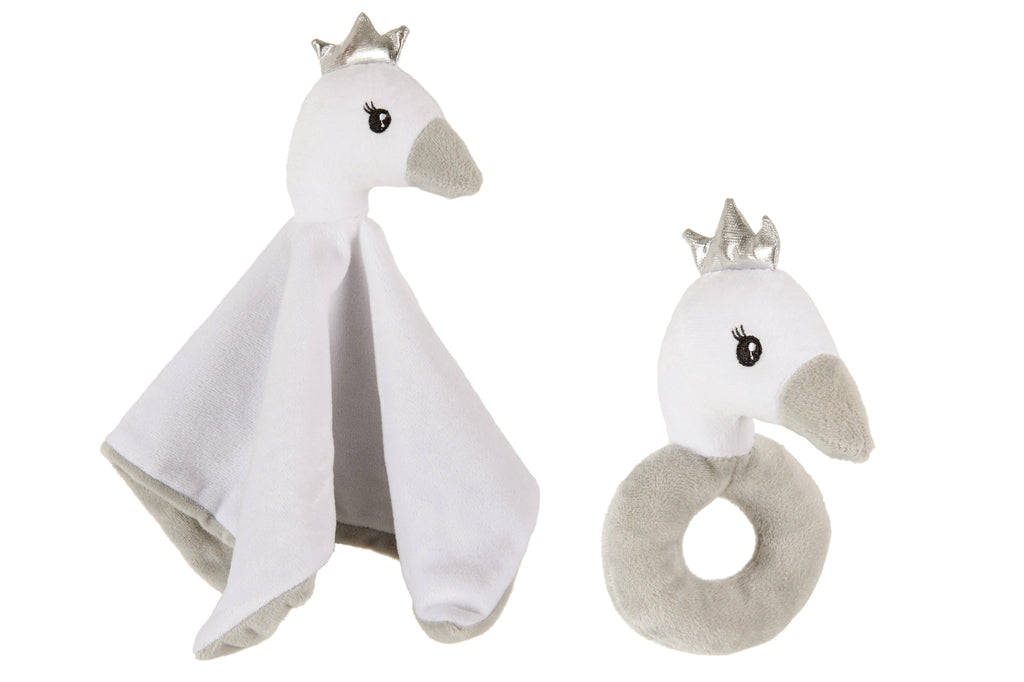 Doudou+Rammelaar Pluche Wit/Grijs/Zilver