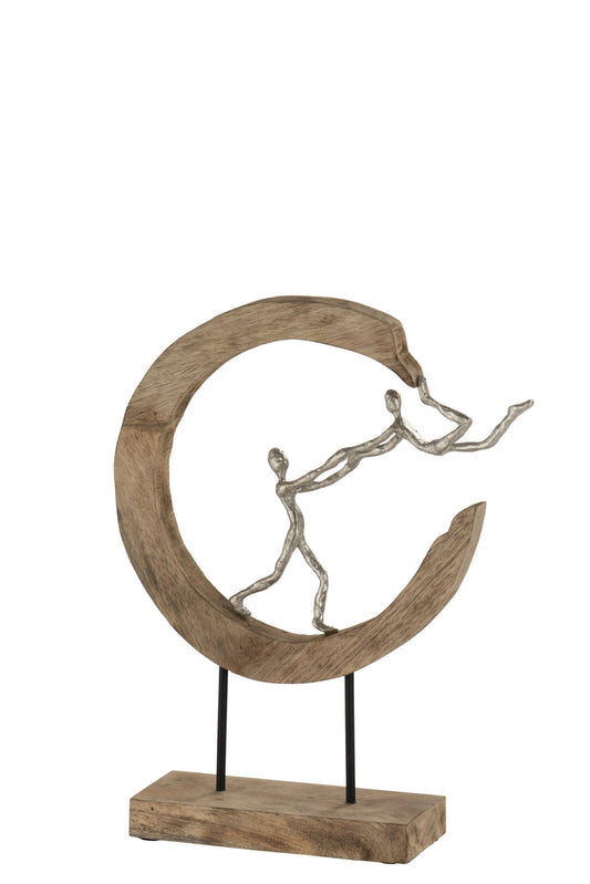 Figura Pareja Vuela Media Luna Mango Madera/Aluminio Naturel/Plata