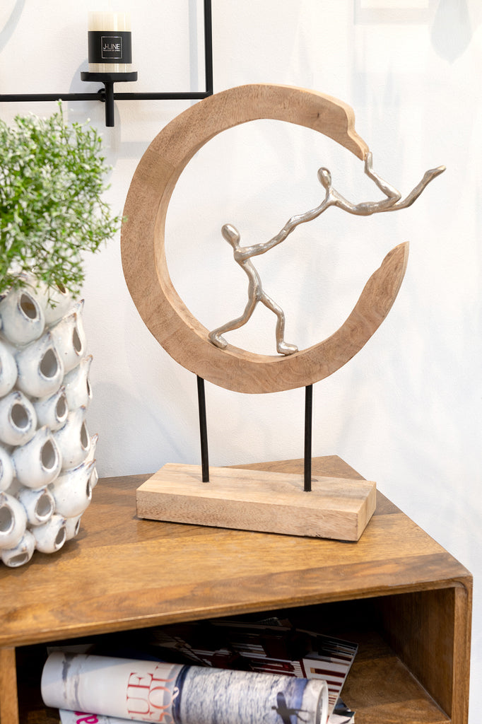 Figura Pareja Vuela Media Luna Mango Madera/Aluminio Naturel/Plata