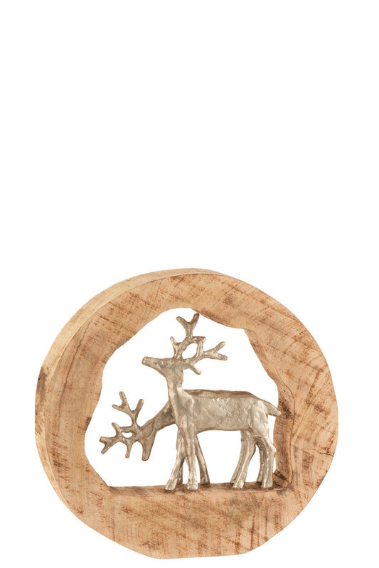 Figuur Rendierpaar Aluminium/Mangohout Naturel/Zilver
