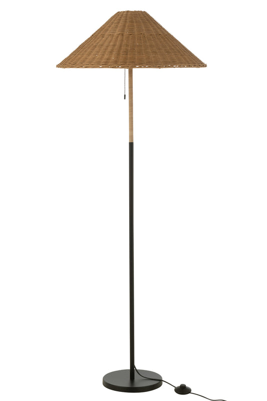 Staande lamp Metaal/Rotan Zwart/Natuurlijk