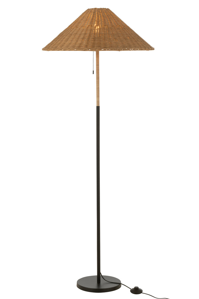 Staande lamp Metaal/Rotan Zwart/Natuurlijk