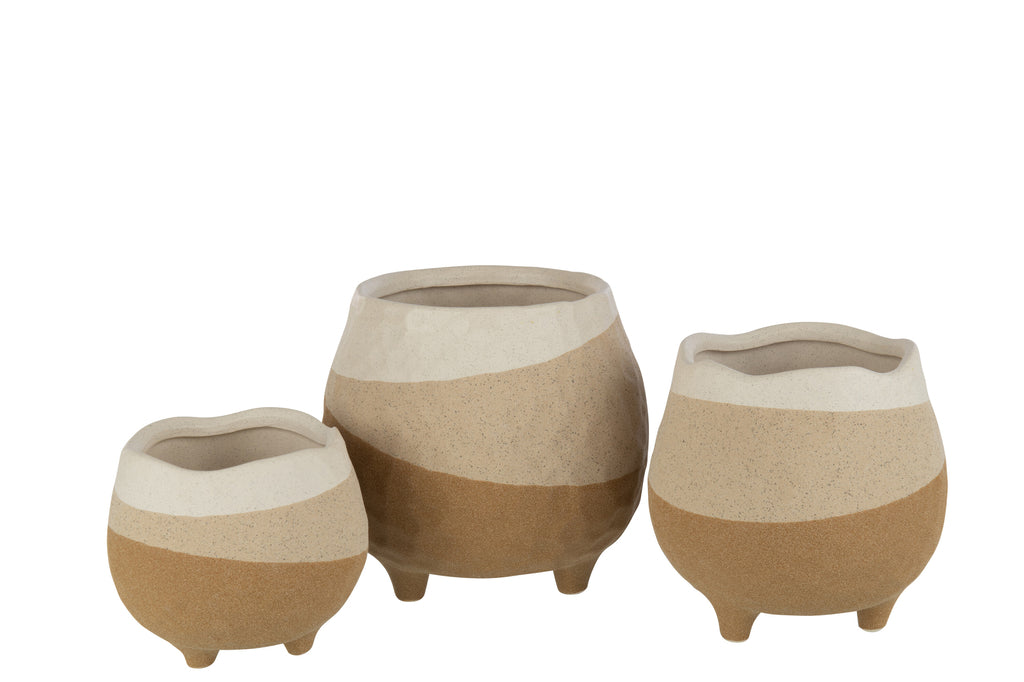 Bloempot +Voet Keramiek Beige/Lichtbruin Groot
