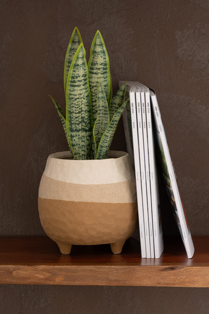 Bloempot +Voet Keramiek Beige/Lichtbruin Groot