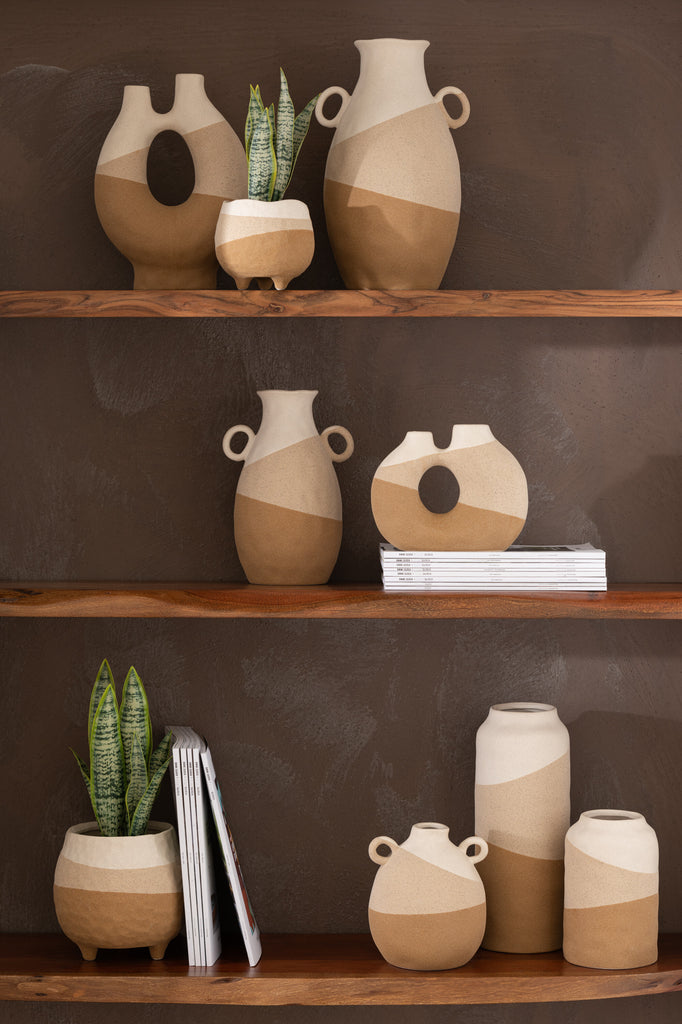 Bloempot +Voet Keramiek Beige/Lichtbruin Groot