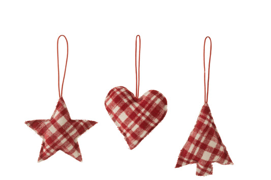 Hanger Hart/Ster/Kerstboom Geruit Textiel Rood/Wit Assortiment Van 3