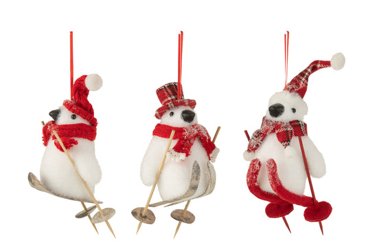 Hanger Penguin Santa Claus Ski's Wit/Rood Assortiment van 3