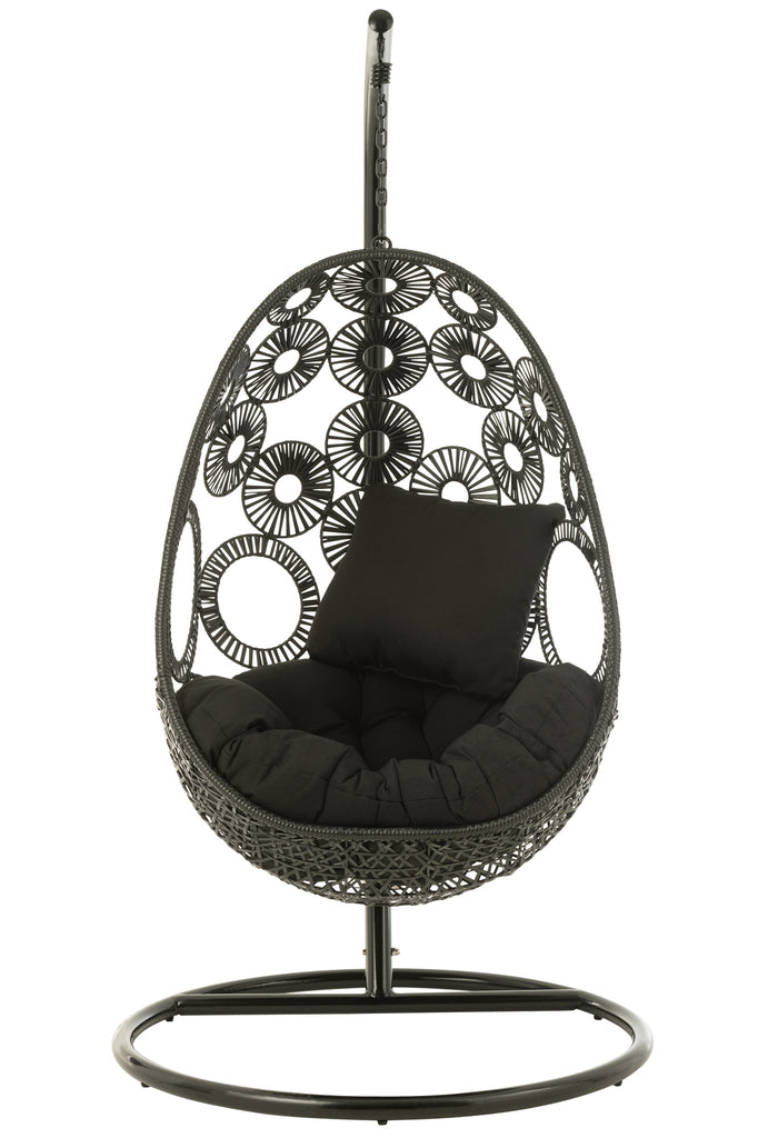 Hangstoel + kussens Bula Metaal/Riet Zwart