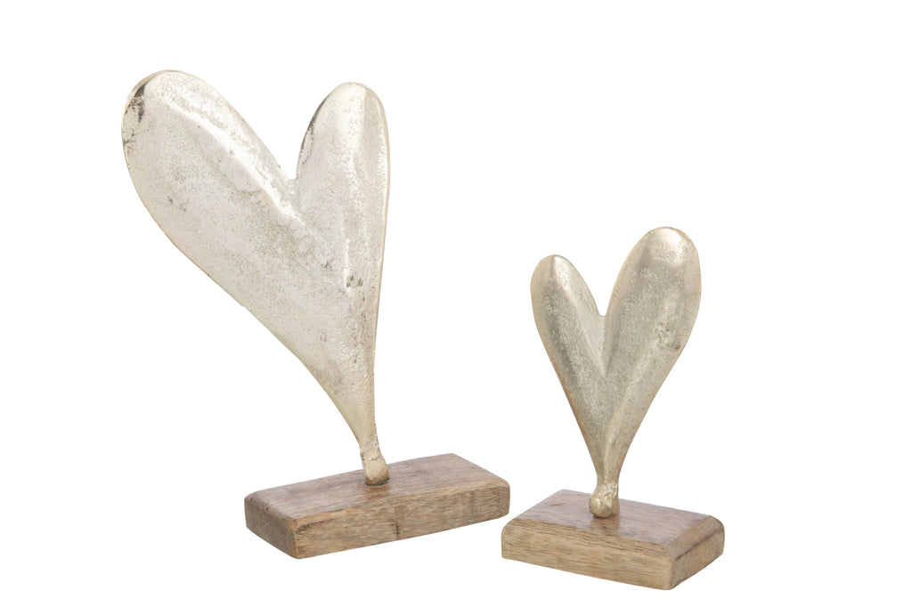 Hart op voet grafisch aluminium/hout goud groot