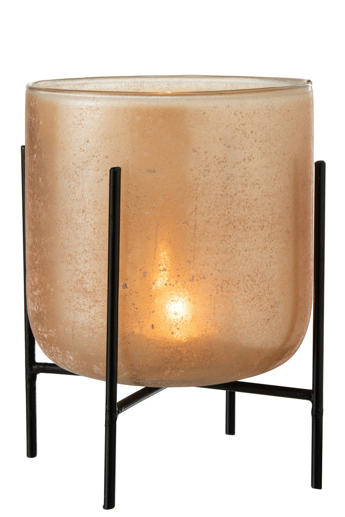 Orkaan Astor op voet Glas/Metaal Amber Groot