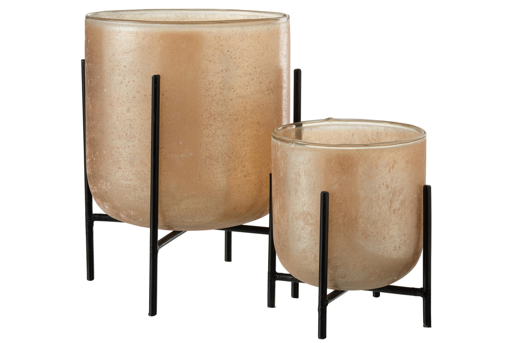 Orkaan Astor op voet Glas/Metaal Amber Groot