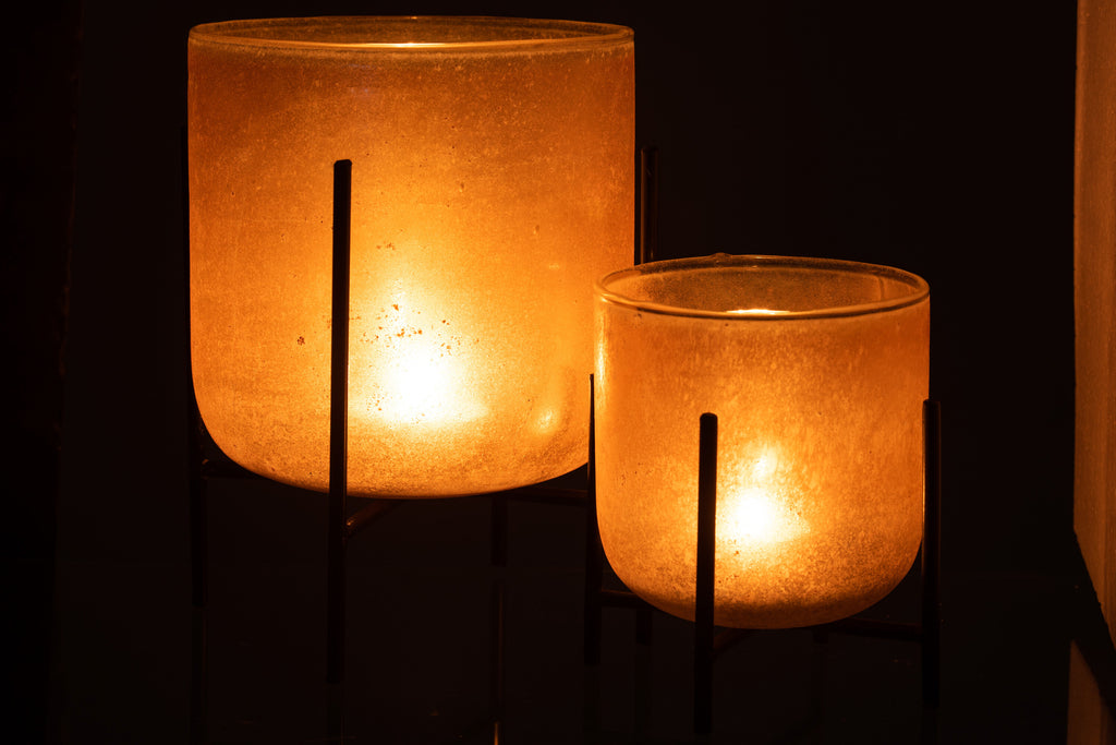 Orkaan Astor op voet Glas/Metaal Amber Groot