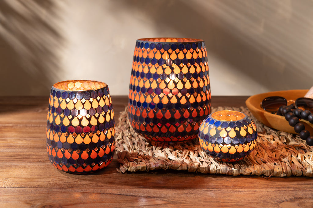 ORKAAN MOZAÏEK DRUPPELS GLAS ORANJE/BLAUW GROOT