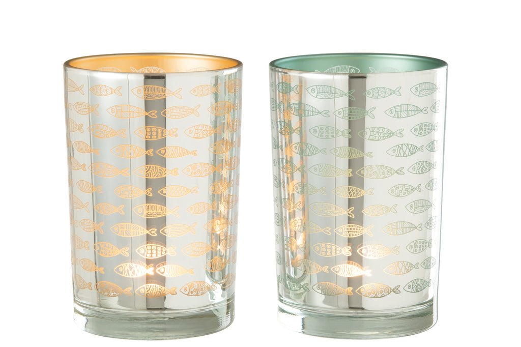 Orkaanvis Glas Beige/Blauw Groot Assortiment Van 2