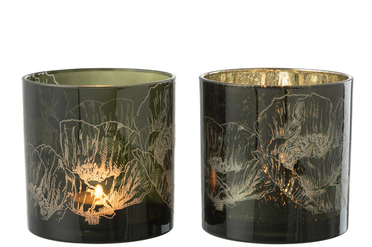 Orkaan Bloemen Glas Kakhi Groen/Antiek Kakhi Groen Groot Assortiment Van 2