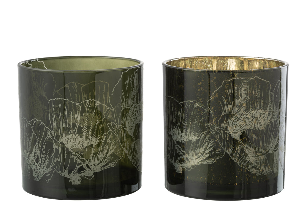 Orkaan Bloemen Glas Kakhi Groen/Antiek Kakhi Groen Groot Assortiment Van 2