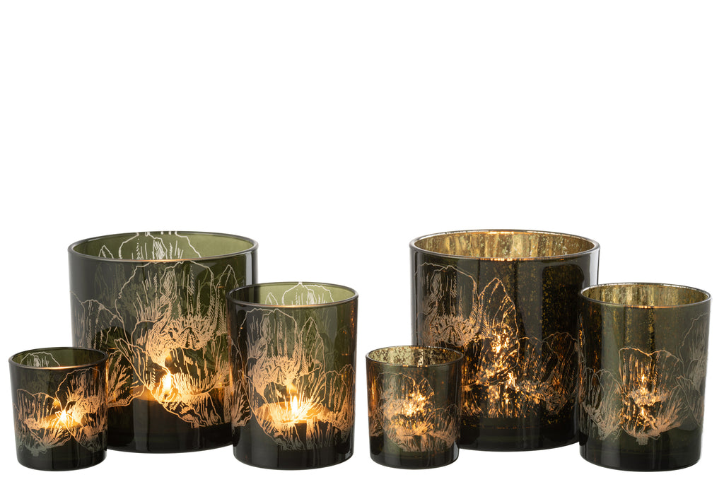 Orkaan Bloemen Glas Kakhi Groen/Antiek Kakhi Groen Groot Assortiment Van 2