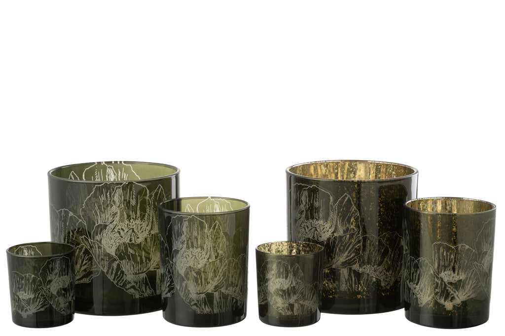 Orkaan Bloemen Glas Kakhi Groen/Antiek Kakhi Groen Groot Assortiment Van 2