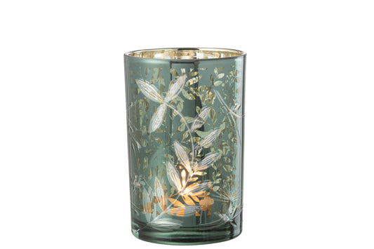 Orkaanbladeren Glas Groen/Antiek Goud Groot
